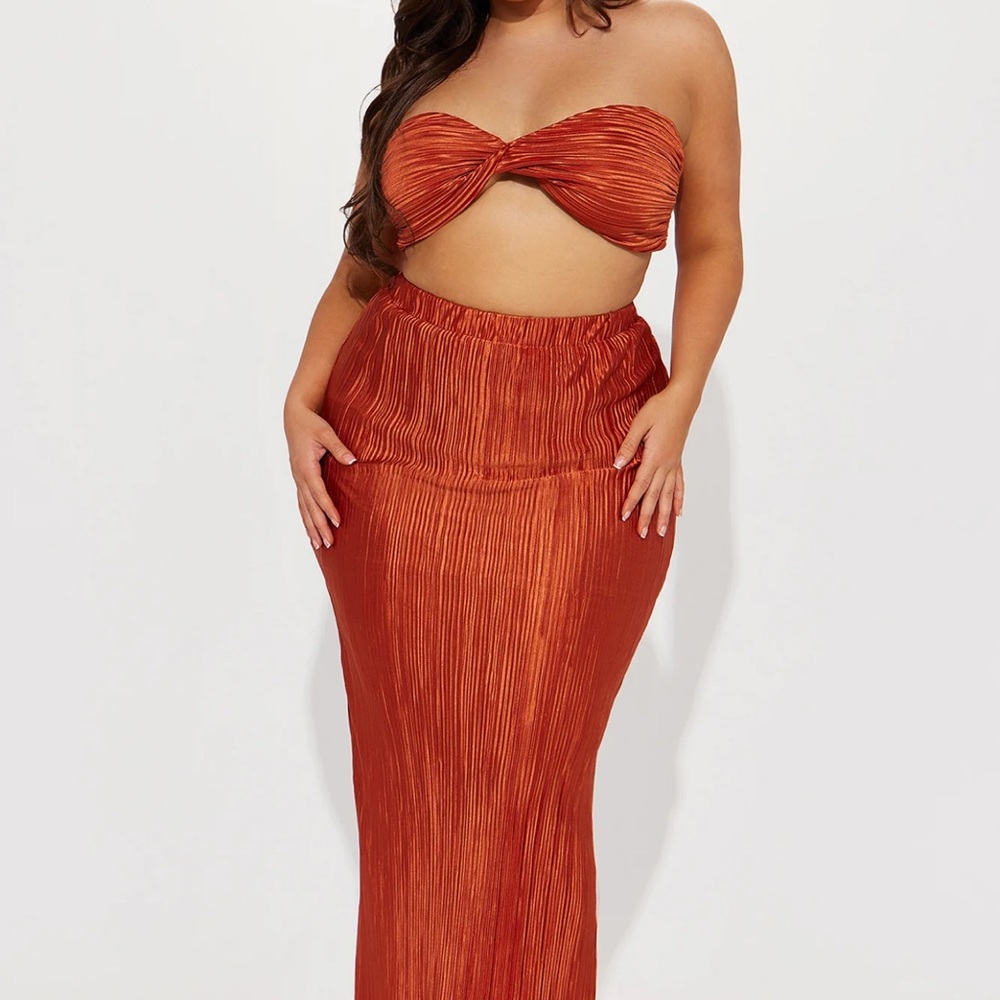 Copper Plisse Skirt Set